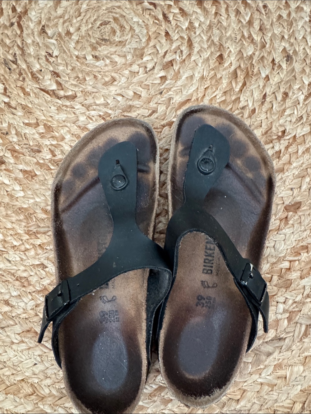Birkenstock Black Thong Sandals with Buckle